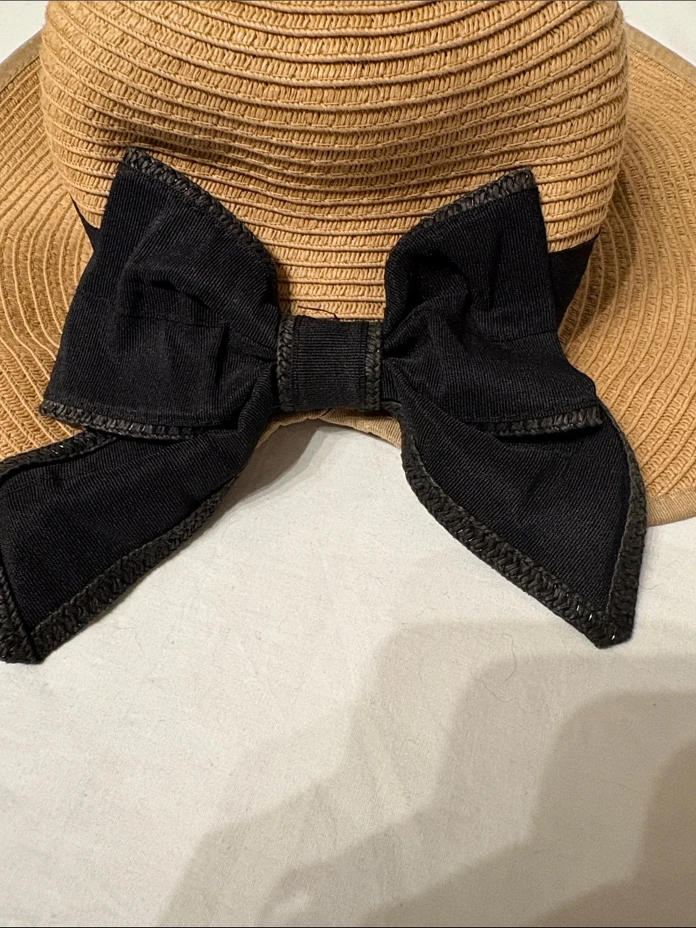 LC Lauren Conrad Tan Straw Sun Hat with Black Ribbon Bow
